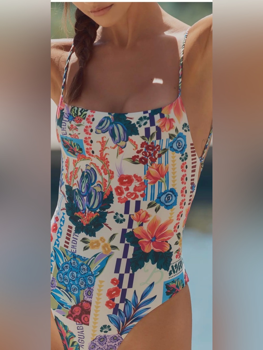 Agua Bendita Citrus Floral One-Piece in Cream & Blue